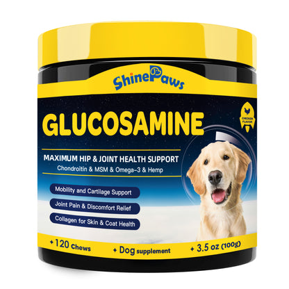 Glucosamine for Dogs, Freeze Dried Joint Supplement for Dogs, with Chondroitin, MSM, Omega-3, Enhanced with Hemp Oil for Dogs Joint Pain Relief, Support Mobility & Discomfort, Small Large Dogs, 120 Ct